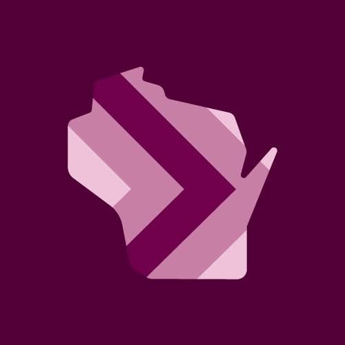 Graphic of Wisconsin map in purple hues with an arrow design